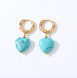 Consortium - Natural Stone Heart Pendant Hoop - Turquoise & Gold