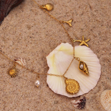 Last True Angel - Beach Themed Charm Drop Necklace - Gold