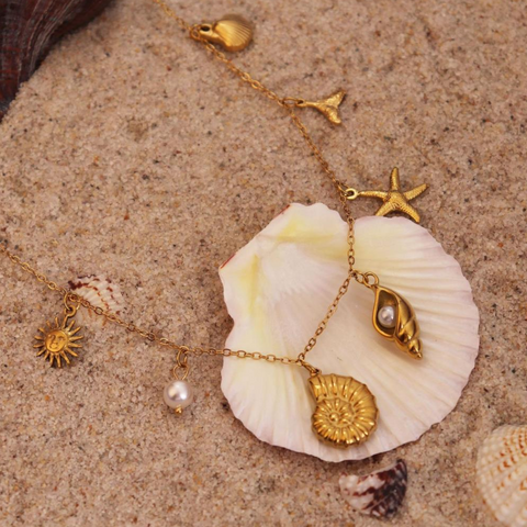 Last True Angel - Beach Themed Charm Drop Necklace - Gold