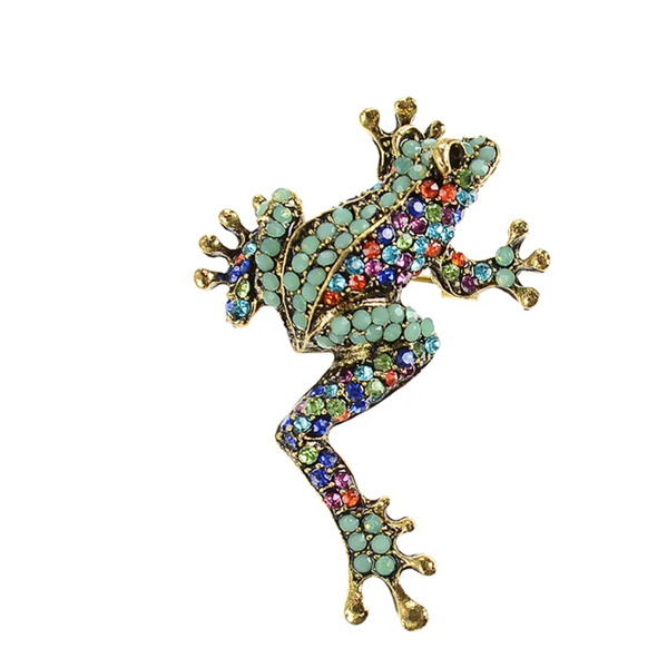 Hot Tomato Leaping Frog Pin Gold and Crystal
