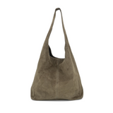 Suede Leather Slouchy Hobo Bag - Taupe