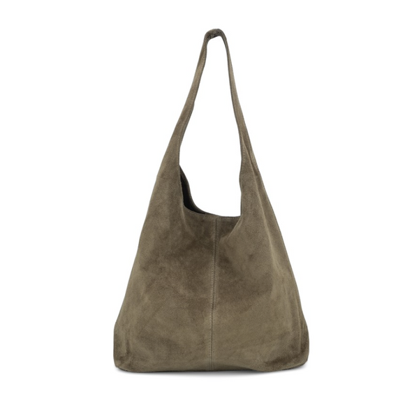 Suede Leather Slouchy Hobo Bag - Taupe