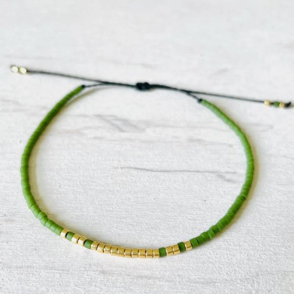 Adjustable Miyuki Pearl Bracelet - Khaki & Gold