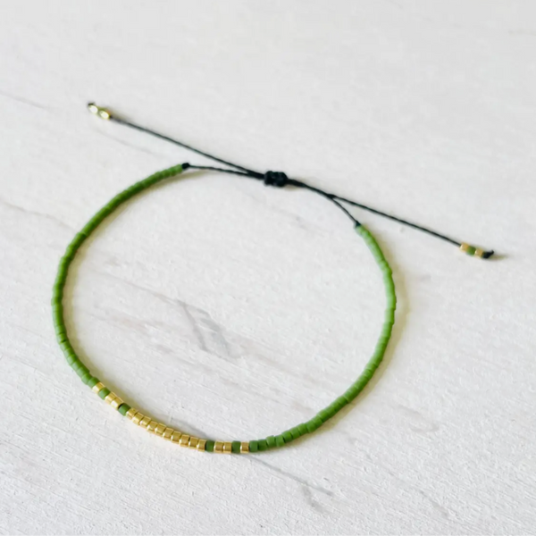 Adjustable Miyuki Pearl Bracelet - Khaki & Gold