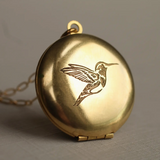 Silk Purse, Sows Ear Vintage Round Gold Hummingbird Locket