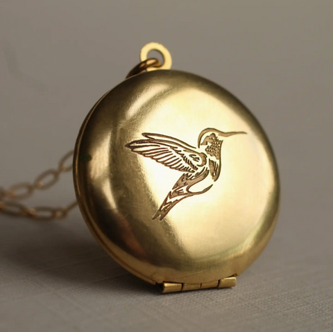 Silk Purse, Sows Ear Vintage Round Gold Hummingbird Locket