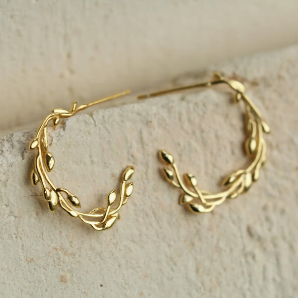 Silk Purse Sows Ear - Olive Branch Gold Hoop Earrings