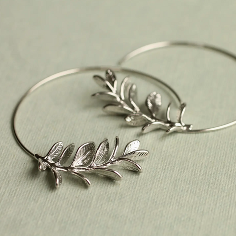 Silk Purse Sow's Ear - Rosemary Botanical Leaf Hoop Earrings