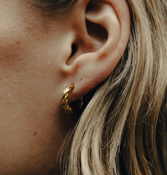 Nordic Muse Gold Mini Twist Leverback Huggie Hoop Earrings, Waterproof