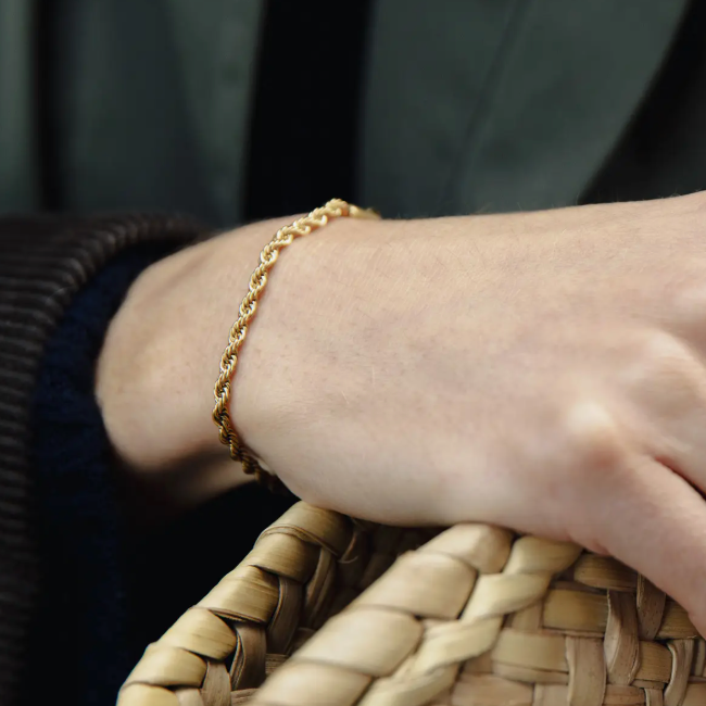 Nordic Muse Gold 3mm Rope Twist Bracelet, Waterproof