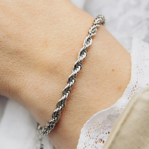 Nordic Muse Silver 4mm Rope Twist Bracelet, Waterproof