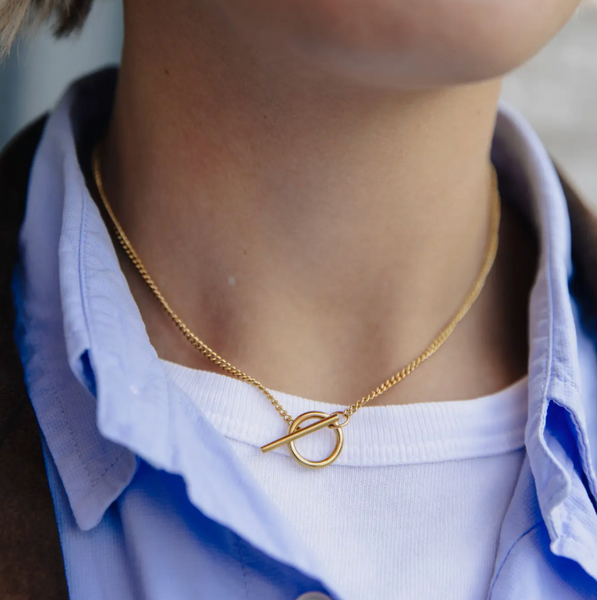 Nordic Muse Gold Herringbone Toggle Chain Necklace, Waterproof