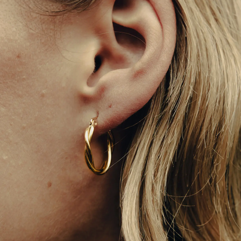 Nordic Muse Gold Medium Entwined Latch Hoop Earrings, Waterproof