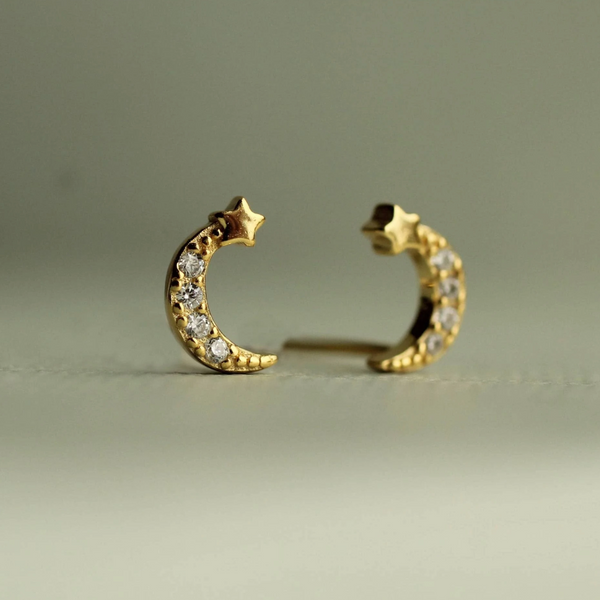 Silk Purse Sow's Ear - Gold Vermeil Moon Stud Earrings
