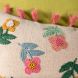 Ian Snow Cream Embroidered Flowers Cushion