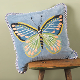 Ian Snow Blue Embroidered Butterfly Velvet Cushion