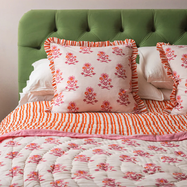 Ian Snow Carnation & Clementine Block Print Cushion