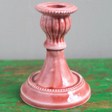 Moulded Metal Ceramic Candle Holder - Pink