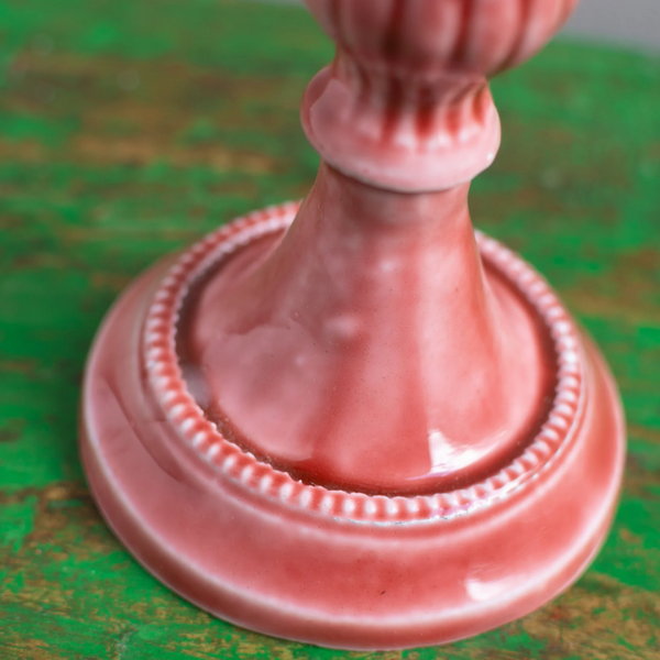 Moulded Metal Ceramic Candle Holder - Pink