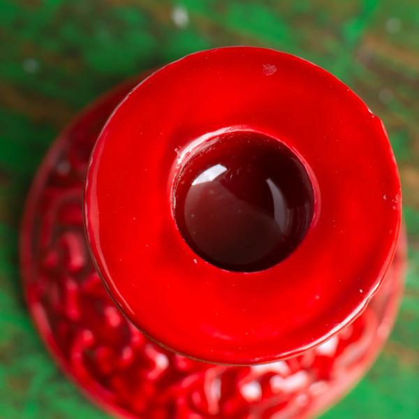 Moulded Metal Ceramic Candle Holder - Red