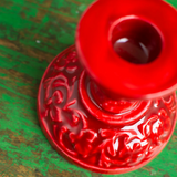 Moulded Metal Ceramic Candle Holder - Red