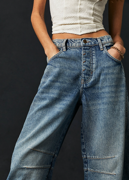 Free People Good Luck Barrel Jeans - Ultra Light Beam
