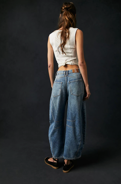 Free People Good Luck Barrel Jeans - Ultra Light Beam