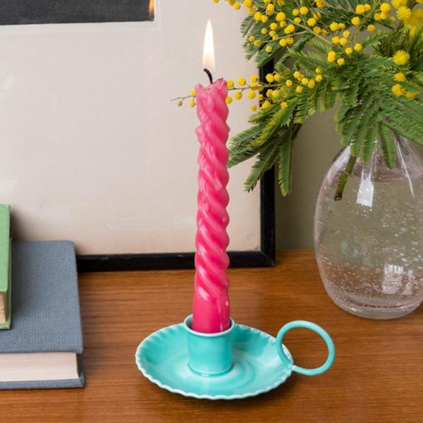 Enamel Chamberstick Candle Holder - Aqua