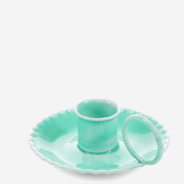Enamel Chamberstick Candle Holder - Aqua