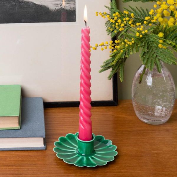 Enamel Flat Flower Candle Holder - Green