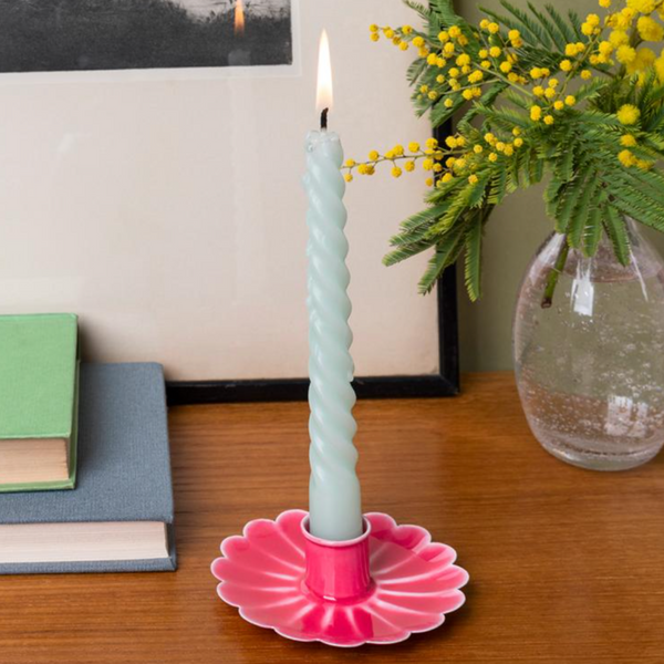 Enamel Flat Flower Candle Holder - Vibrant Pink