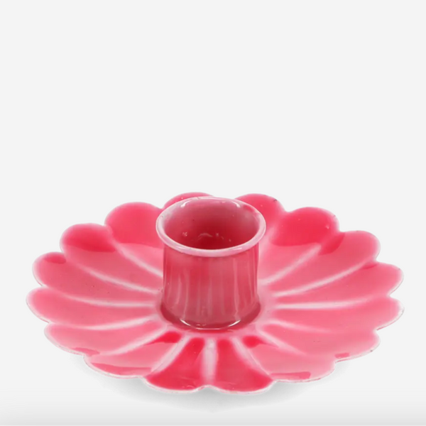 Enamel Flat Flower Candle Holder - Vibrant Pink