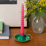 Enamel Chamberstick Candle Holder - Dark Green