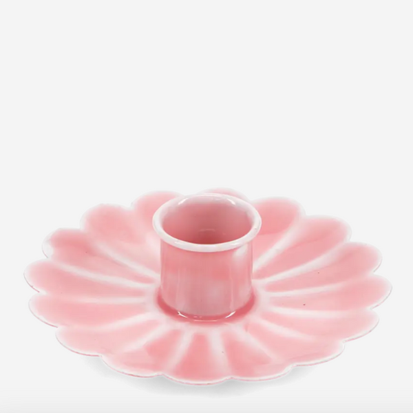 Enamel Flat Flower Candle Holder - Pink