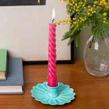 Enamel Flat Flower Candle Holder - Aqua