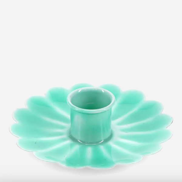 Enamel Flat Flower Candle Holder - Aqua