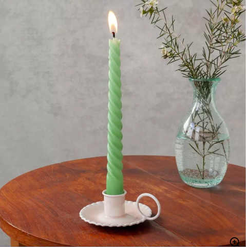Enamel Chamberstick Candle Holder - Soft Pink