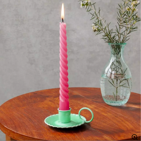 Enamel Chamberstick Candle Holder - Green
