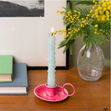 Enamel Chamberstick Candle Holder - Vibrant Pink