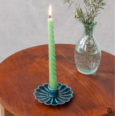 Enamel Flat Flower Candle Holder - Blue