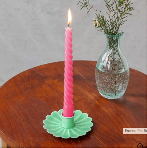 Enamel Flat Flower Candle Holder - Green