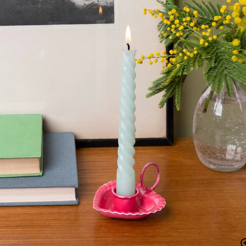 Enamel Heart-Shaped Candle Holder - Vibrant Pink