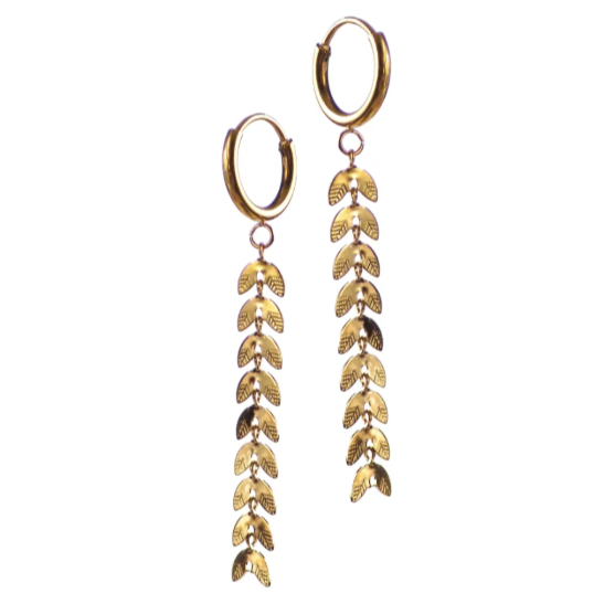 Hot Tomato Laburnam Leaves Drop Earrings - Gold