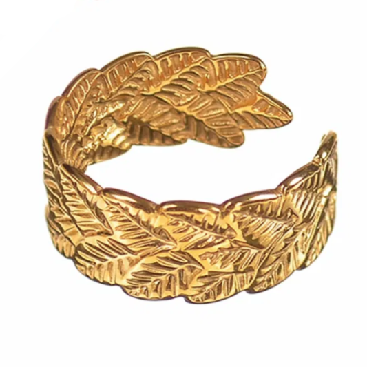 Hot Tomato Leaf Layers Adjustable Ring - Gold