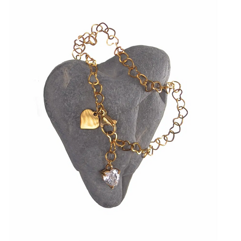 Hot Tomato Zircon Heart 2 Heart Bracelet - Gold