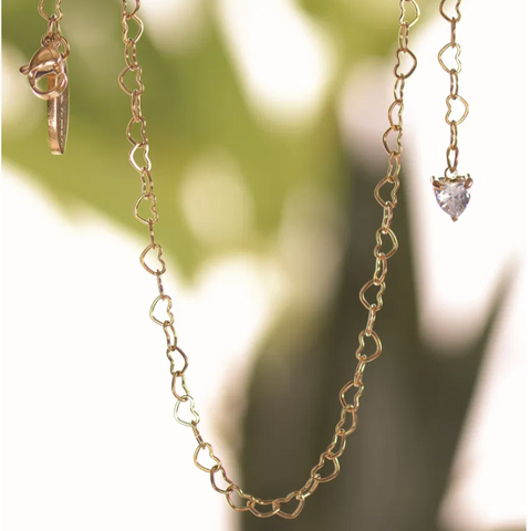Hot Tomato Zircon Heart 2 Heart Necklace - Gold