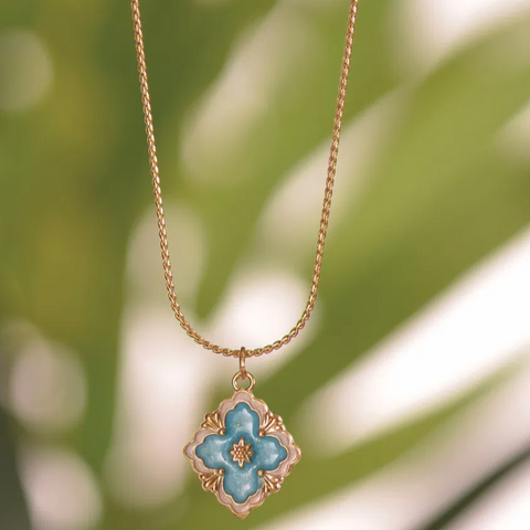 Hot Tomato Gold & Enamel Tile Necklace - Turquoise