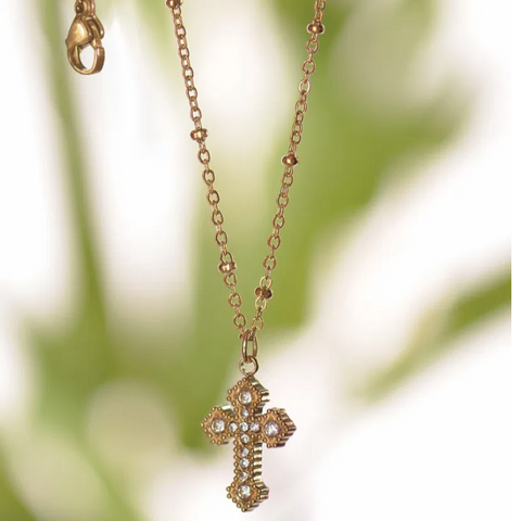 Hot Tomato Crystal Cross Necklace - Gold