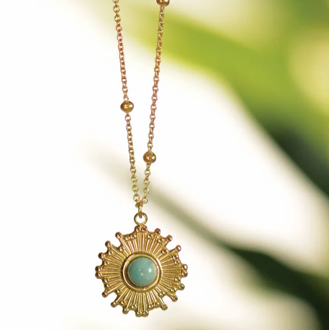 Hot Tomato Gold Starburst with Stone Necklace - Opal