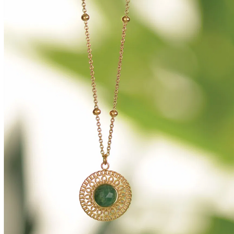 Hot Tomato Gold Filigree Necklace with Stone - Green